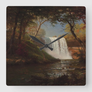 Albert Bierstadt Painting Forest Waterfall Destiny Square Wall Clock