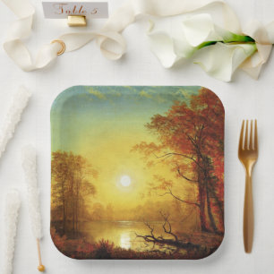 Albert Bierstadt painting, Sunrise, Paper Plate
