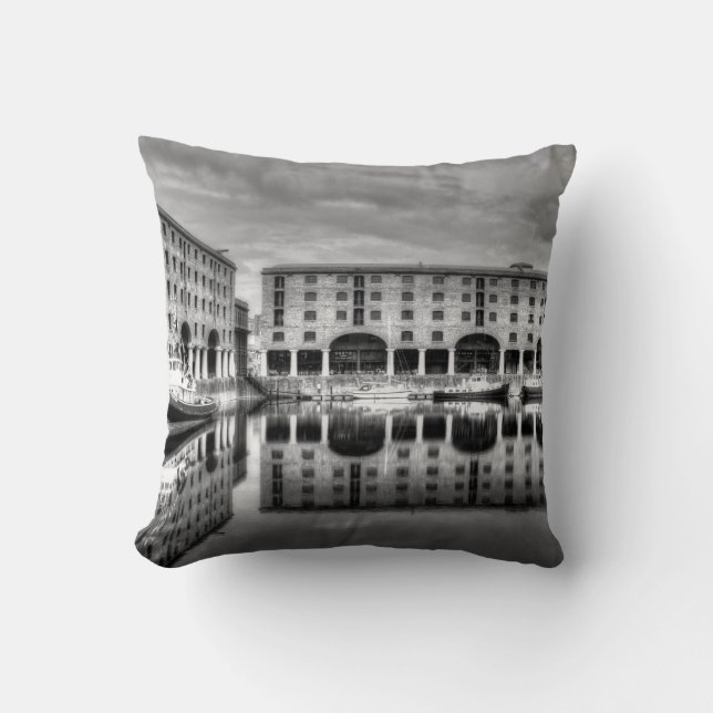 Albert Dock Liverpool Reflections Throw Pillow (Front)