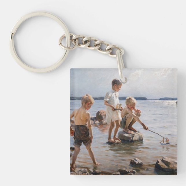 Albert Edelfelt - Boys Playing on the Shore Keychain (Front)