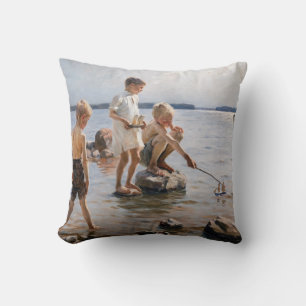 Albert Edelfelt - Boys Playing on the Shore Throw Pillow