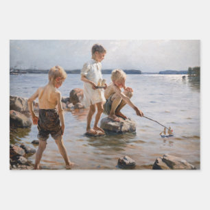 Albert Edelfelt - Boys Playing on the Shore Wrapping Paper Sheet