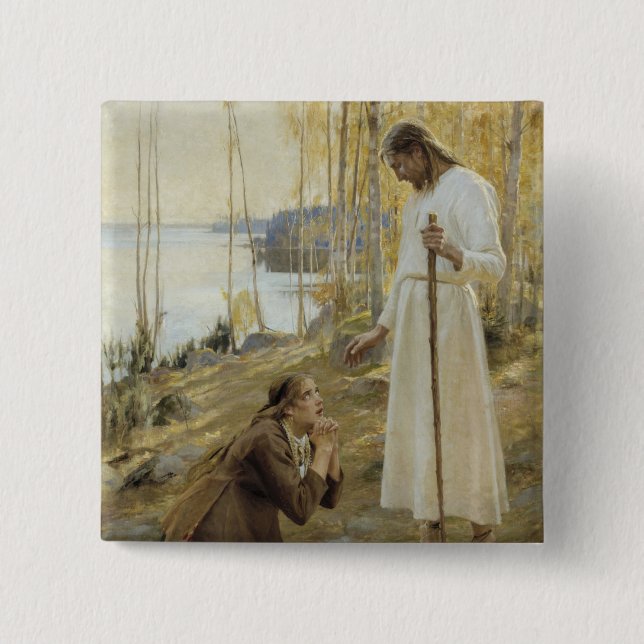 Albert Edelfelt - Christ and Mary Magdalene 2 Inch Square Button (Front)