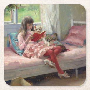 Albert Edelfelt - Good Friends Square Paper Coaster