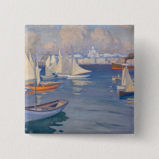 Albert Edelfelt - Harbour in Helsinki 2 Inch Square Button (Front)