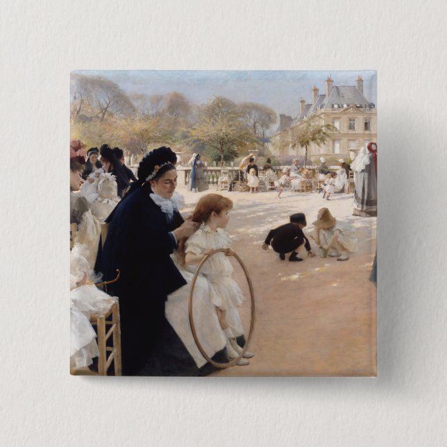 Albert Edelfelt - Luxembourg Gardens, Paris 2 Inch Square Button (Front)