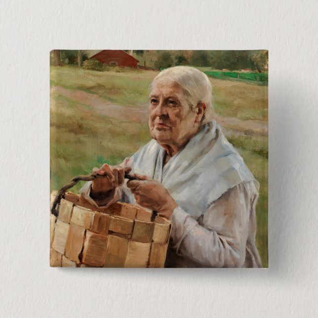 Albert Edelfelt - Old Woman with a Splint Basket 2 Inch Square Button (Front)