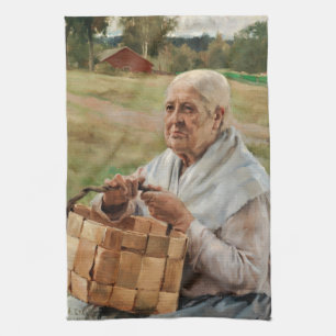 Albert Edelfelt - Old Woman with a Splint Basket Kitchen Towel