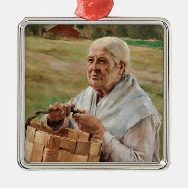 Albert Edelfelt - Old Woman with a Splint Basket Metal Ornament (Front)