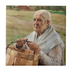 Albert Edelfelt - Old Woman with a Splint Basket Tile