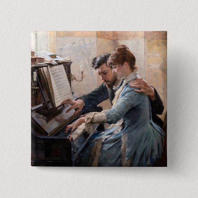 Albert Edelfelt - Playing the Piano 2 Inch Square Button (Front)