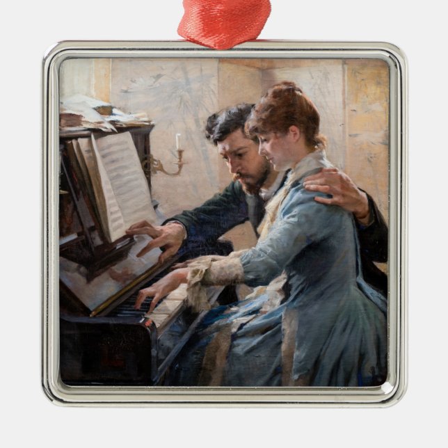 Albert Edelfelt - Playing the Piano Metal Ornament (Front)