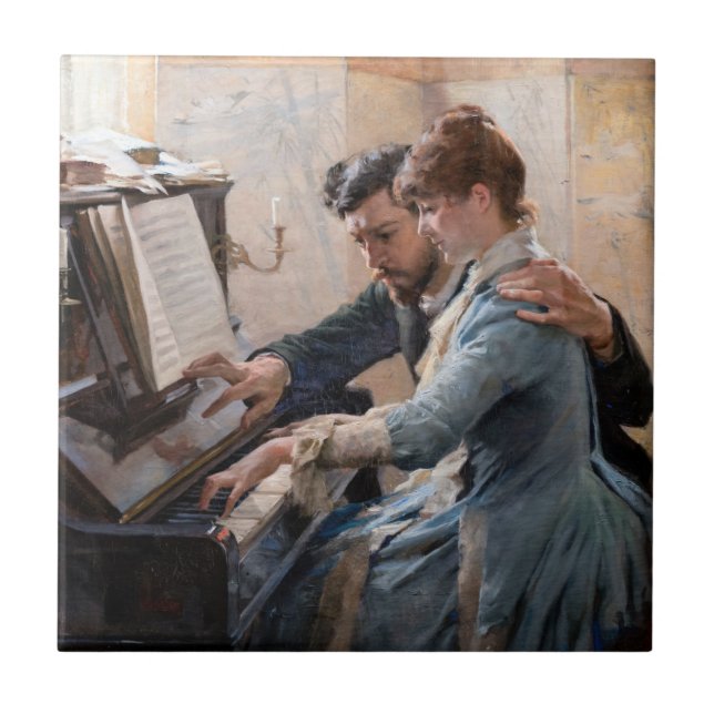 Albert Edelfelt - Playing the Piano Tile (Front)