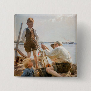 Albert Edelfelt - Shipbuilders 2 Inch Square Button