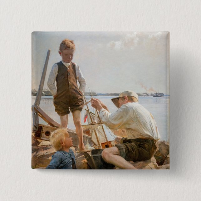Albert Edelfelt - Shipbuilders 2 Inch Square Button (Front)