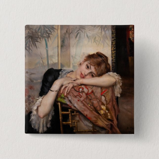 Albert Edelfelt - The Parisienne / Virginie 2 Inch Square Button (Front)