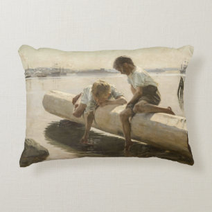 Albert Edelfelt - Two Boys on a Log Accent Pillow