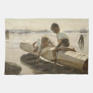 Albert Edelfelt - Two Boys on a Log Kitchen Towel
