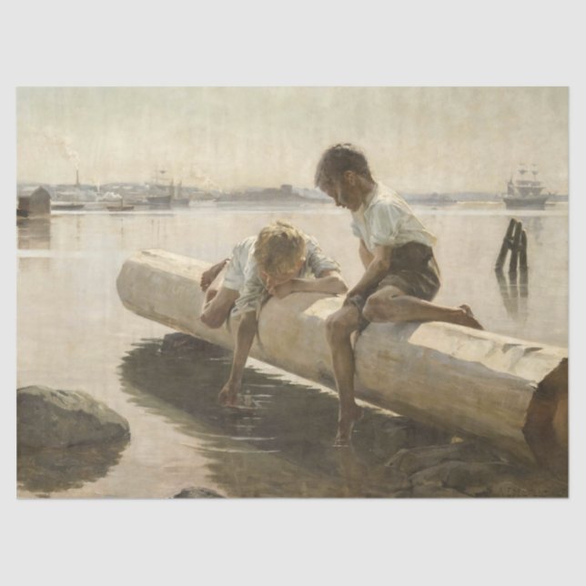 Albert Edelfelt - Two Boys on a Log Tissue Paper (Front)