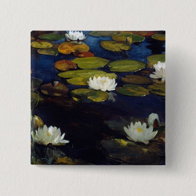 Albert Edelfelt - Water Lilies, Study 2 Inch Square Button (Front)