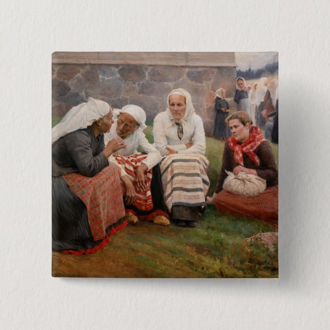 Albert Edelfelt - Women Outside the Church 2 Inch Square Button (Front)