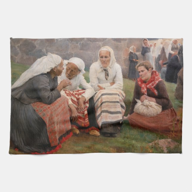 Albert Edelfelt - Women Outside the Church Kitchen Towel (Horizontal)