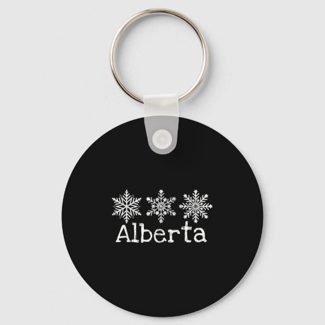 Alberta Canada Ski Skier Skiing Winter Snowflakes  Keychain (Front)