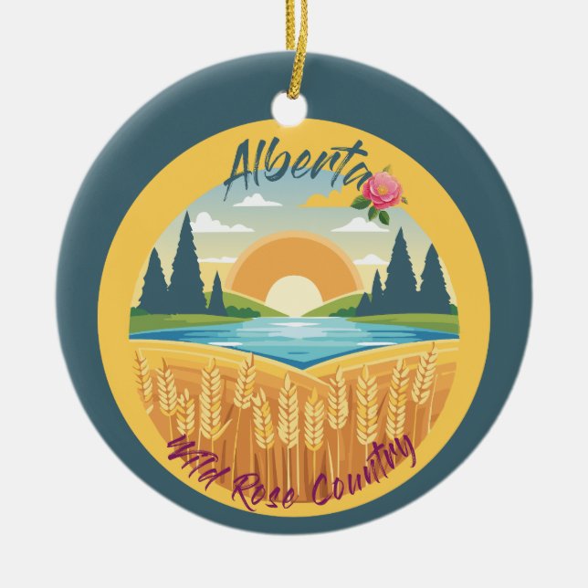 Alberta: Wild Rose Country Ceramic Ornament (Front)