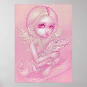 Albino Alligator Angel big eye lowbrow Art Print