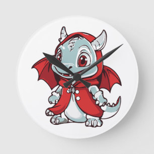 Albino Dragon in Red Round Clock