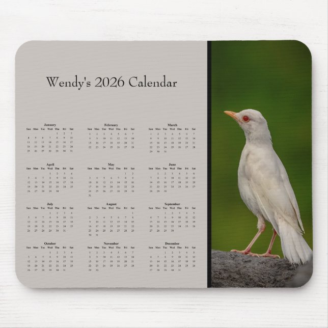 Albino Robin: Customize full year 2025 calendar Mouse Pad (Front)