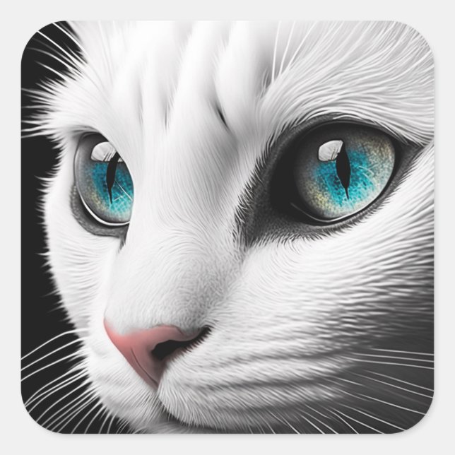 Albino White Cat Face Jewel Eyes Square Sticker (Front)