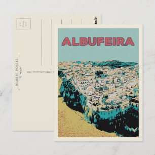 Albufeira beach from the sky Portugal illustration Postcard
