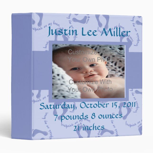 Album bleu de classeur de photo de bébé (Devant/Côté)