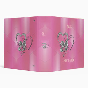Album photo courbé coeurs roses argent Classeur
