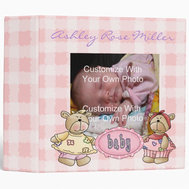 Album rose de classeur de photo de bébé (Devant/Côté)