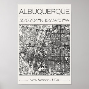 Albuquerque New Mexico Charcoal City Map Poster