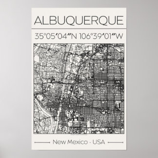 Albuquerque New Mexico Charcoal City Map Poster