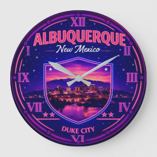 Albuquerque New Mexico Neon Skyline Duke City  Large Clock