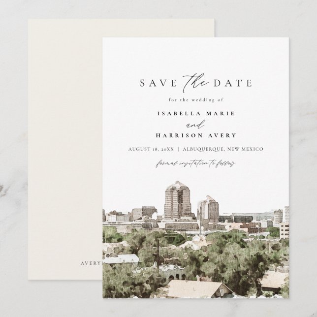 ALBUQUERQUE New Mexico Skyline Save the Date Invitation (Front/Back)