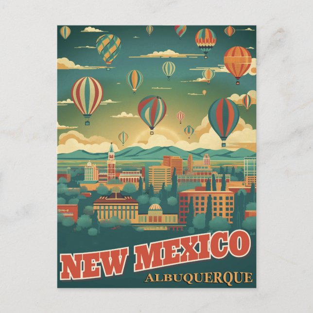 Albuquerque, New Mexico with a Hot Air Balloon Postcard (Front)