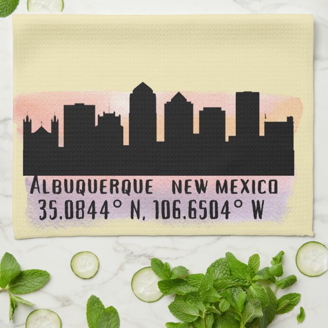 Albuquerque NM City Skyline Kitchen Towel (Folded)