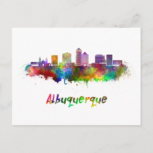 Albuquerque skyline in watercolor postcard (Front)