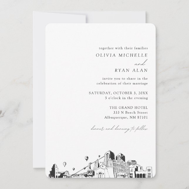 Albuquerque Wedding Elegant Skyline Invitation (Front)