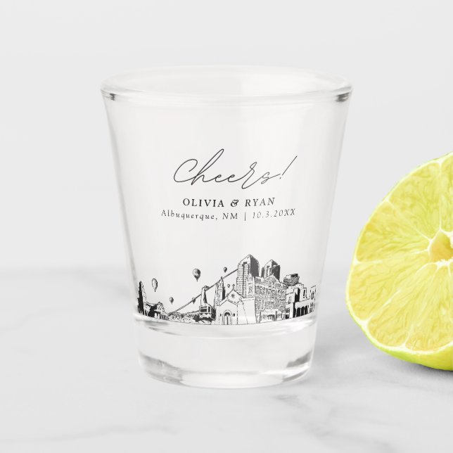 Albuquerque Wedding Favour Personalized Cheers Shot Glass (Front)