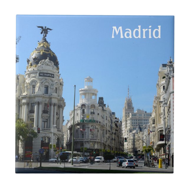 Alcala and Gran Via Street, Madrid Tile (Front)