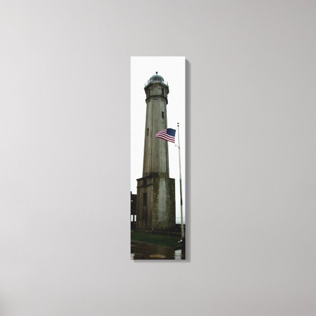 Alcatraz Island Lighthouse & Flag Vertical Canvas Print (Front)
