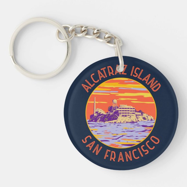 Alcatraz Island San Francisco Distressed Circle Keychain (Front)