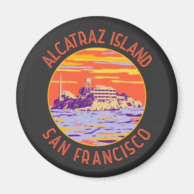 Alcatraz Island San Francisco Distressed Circle Magnet (Front)