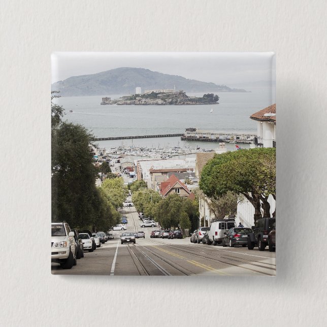 Alcatraz prison viewed from San Francisco 2 Inch Square Button (Front)